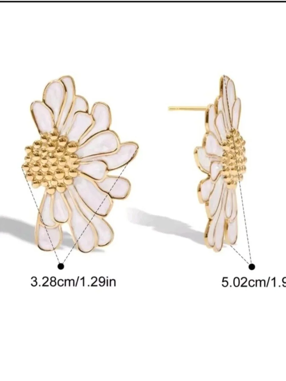 White and Gold Daisy Statement Earrings